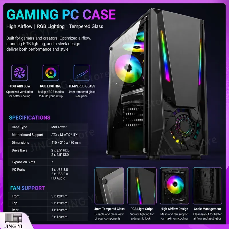 Gaming Hardware And Accessories - Boîtier PC Gaming ATX en Verre
